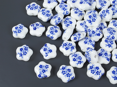 539-гж Керамическая бусина "Цветок" 14мм, гжель