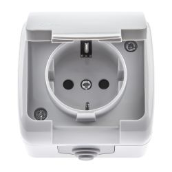 Розетка Intro Atlantic 5-202-03 с заземлением со шторками 2P+E Schuko 16А-250В IP54 ОУ серый | 