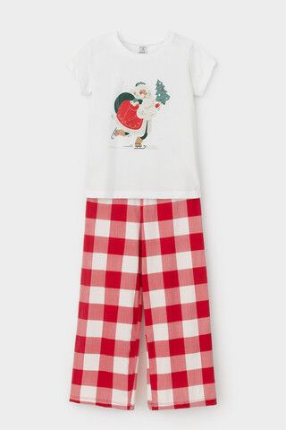 пижама  для девочки  К 1640/белый,клетка виши