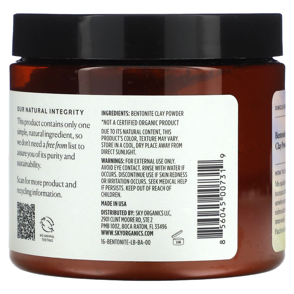 Sky Organics, 100% чистая бентонитовая глина, 454 г (16 унций)