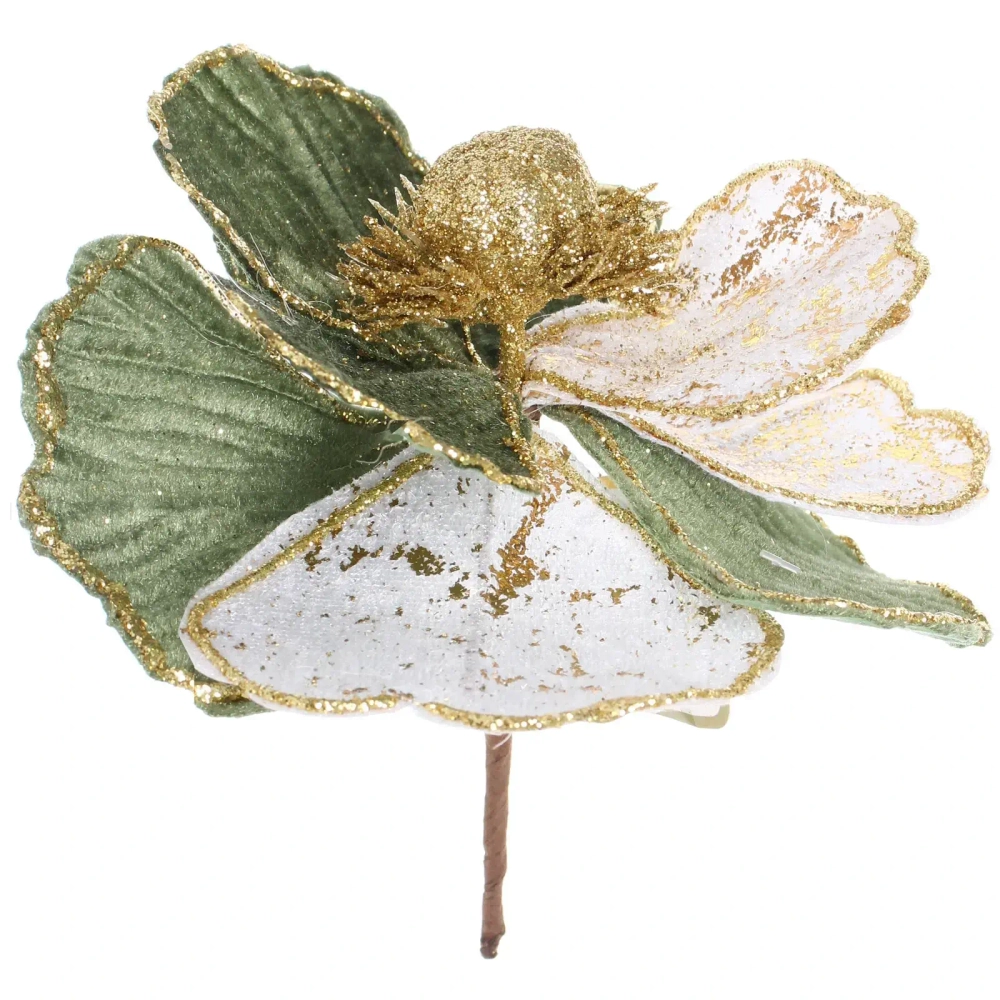 Украшение новогоднее «Пуансеттия - Нежность» 15 см, Изумруд/Золото