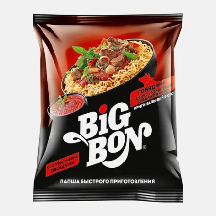 Лапша Big Bon говядина + соус томатный с базиликом 75г