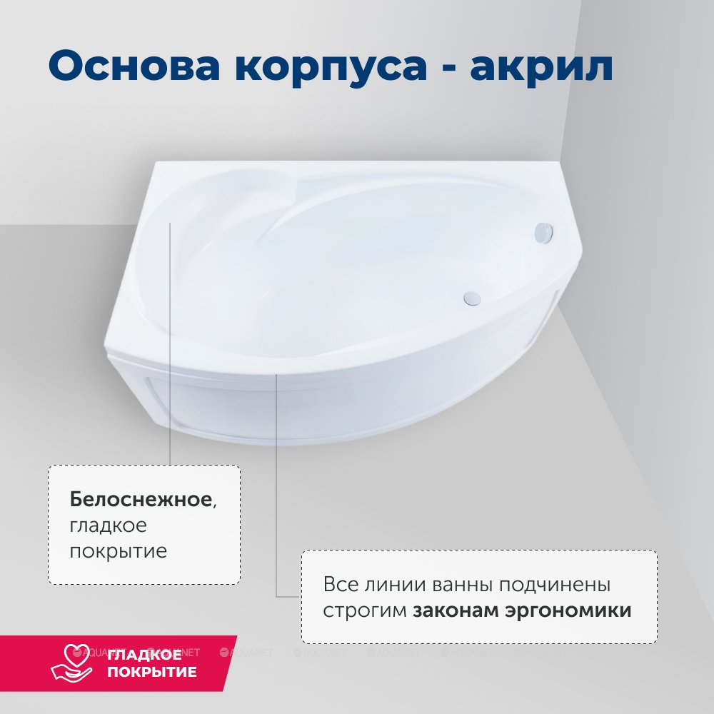 Акриловая ванна Aquanet (Акванет) Jersey 170x90 L с каркасом