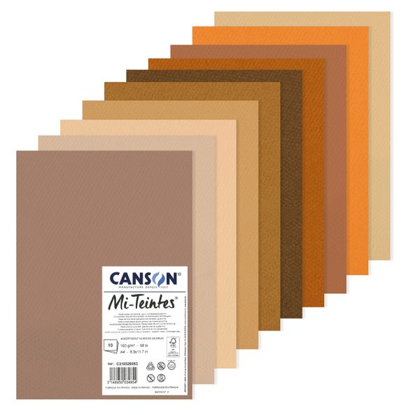 Бумага для пастели Mi-Teintes 160 г/м², A4 21х29.7 см, 10 л, Оттенки коричневого, Canson, C31032S053