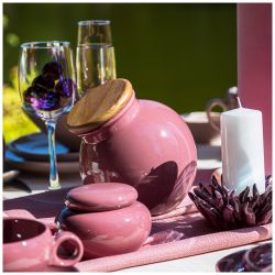 БАНКА С ДЕРЕВЯННОЙ КРЫШКОЙ BRONCO "FUSION" 16,5*14,5*15 СМ БРУСНИЧНАЯ 1250МЛ (КОР=24ШТ.)