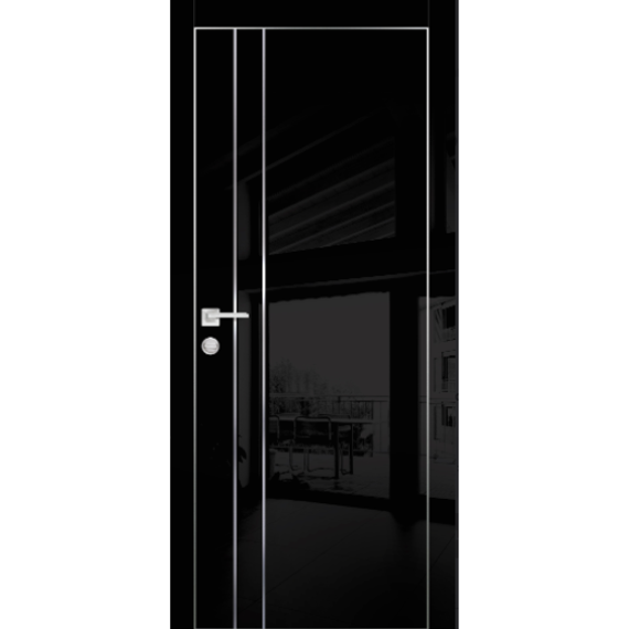 Фото межкомнатной двери экошпон Profilo Porte HGX-14 чёрный глянец с алюминиевой кромкой с 4-х сторон