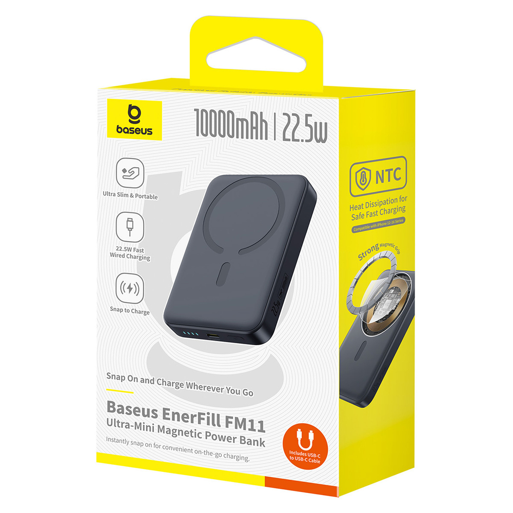 Внешний аккумулятор + Беспроводная зарядка Baseus EnerFill FM11 Ultra-Mini Magnetic C+Qi 10000mAh 22.5W (MagSafe)