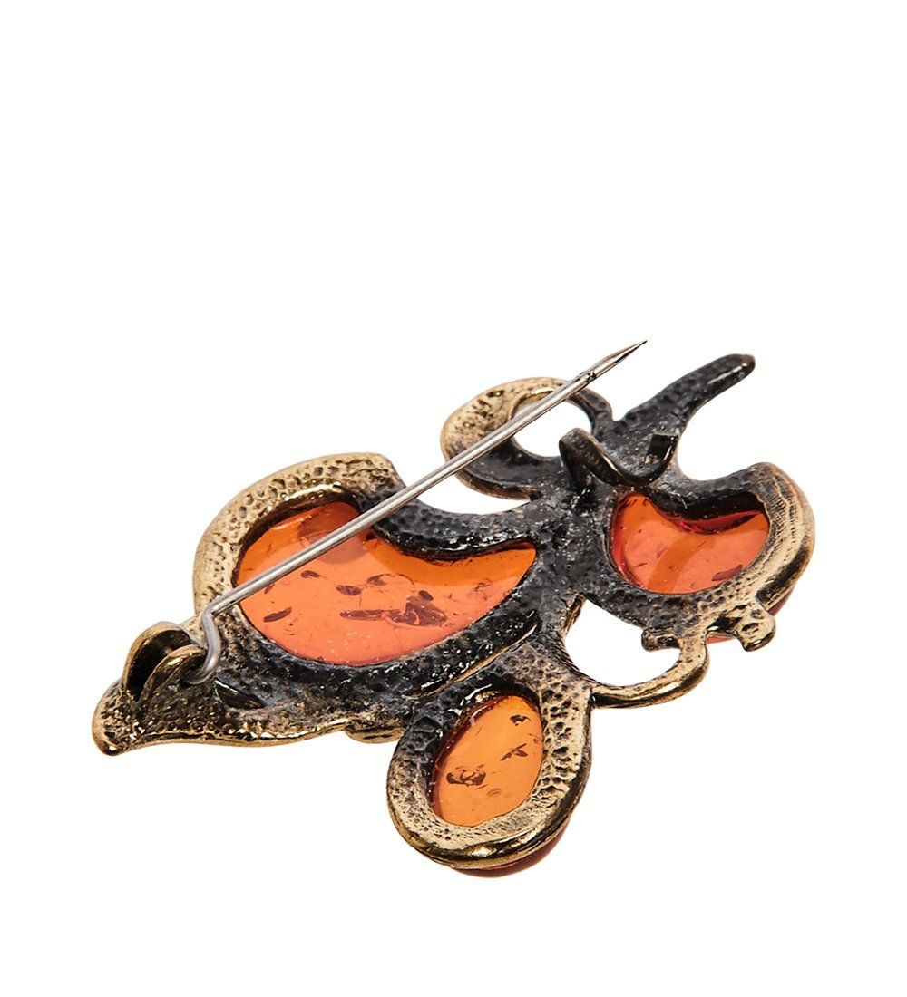 AM-2563 Брошь «Винтажный букет» (латунь, янтарь)