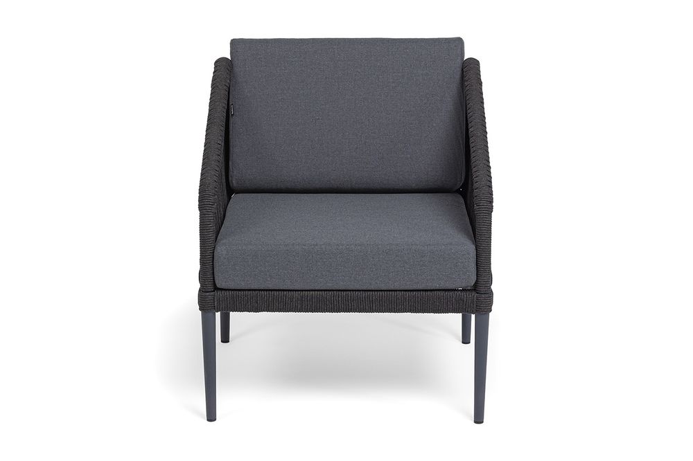 "Канны" лаунж-зона 4-местная (разборная) из роупа со столиком "Диего" цвета "серый гранит", роуп темно-серый круглый, ткань темно-серая