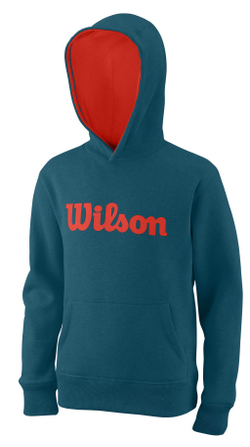 Кофта для мальчика теннисная Wilson Script Cotton PO Hoody - blue coral/fiesta