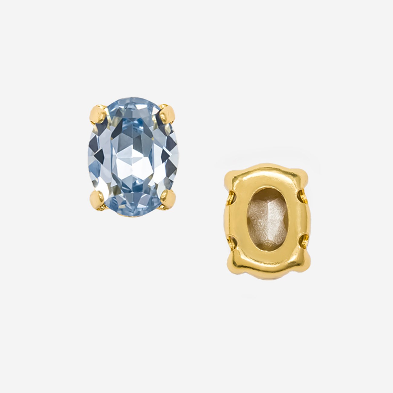 Кристалл Овал (Oval Fancy Stone) в цапах, оттенок "Светлый Сапфир"/"Light Sapphire", 8*6мм, позолота