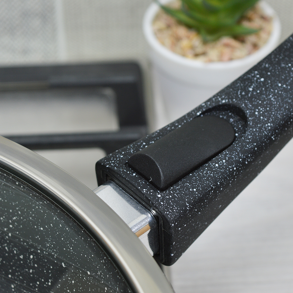 Сковорода 30см высота 7,5см Гранит со съемной ручкой и стеклянной крышкой, с3054аг