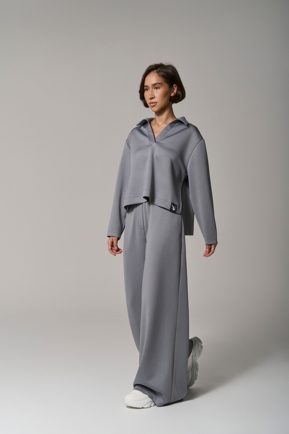 Брюки трикотажные wide leg серые