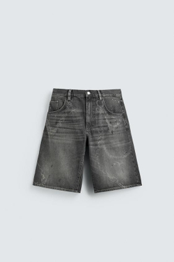 ZARA ДЖИНСОВЫЕ ШОРТЫ BAGGY С ЦЕПЯМИ, СЕРЫЙ