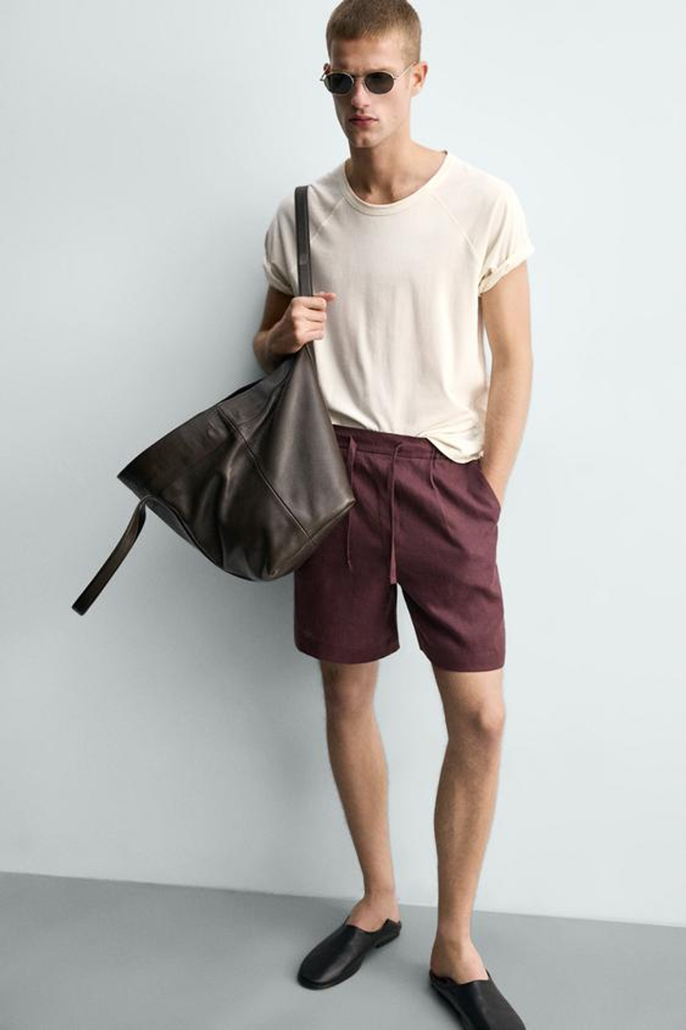 ZARA ШОРТЫ RELAXED FIT ИЗ 100% ЛЬНА, БОРДОВЫЙ