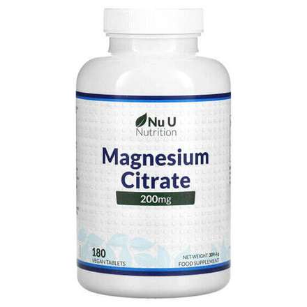 Магний Nu U Nutrition, Цитрат магния, 200 мг, 180 растительных таблеток