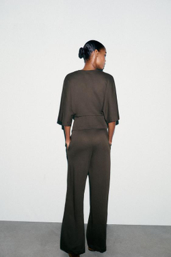 ZARA ПРЯМЫЕ ХЛОПКОВЫЕ БРЮКИ, КОРИЧНЕВЫЙ