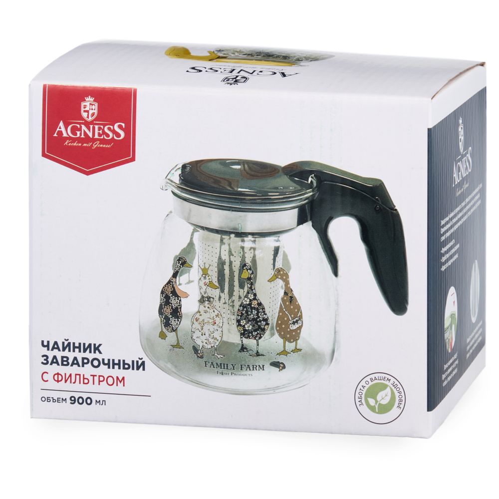 ЗАВАРОЧНЫЙ ЧАЙНИК AGNESS С ФИЛЬТРОМ "FAMILY FARM" 900 МЛ.