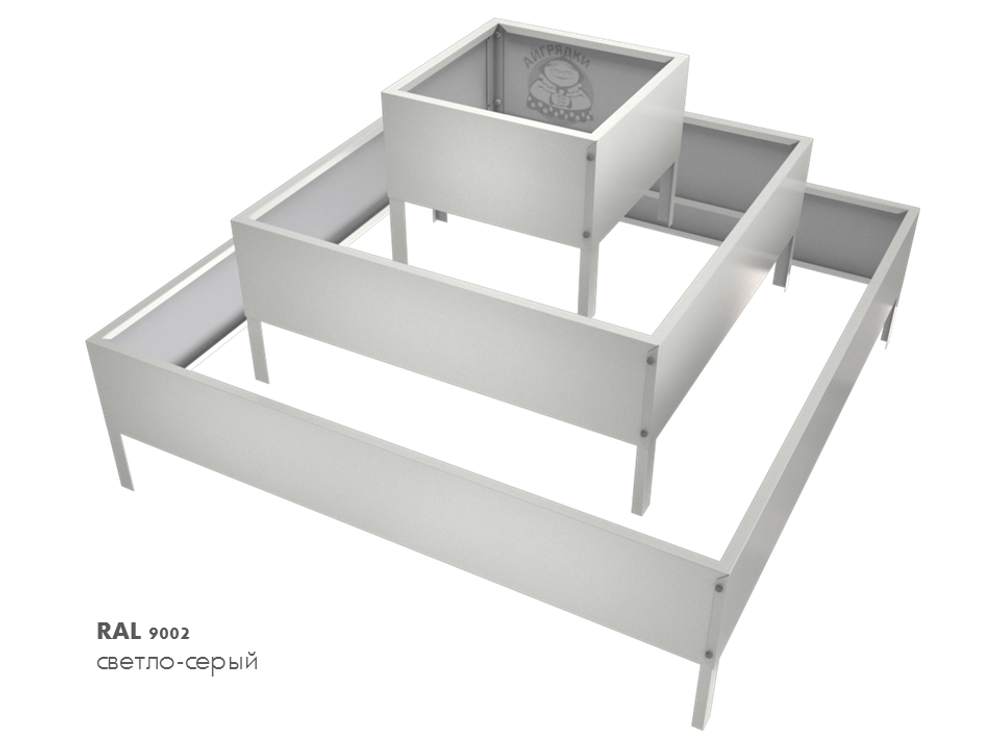 Клумба квадратная оцинкованная Пирамида 3 яруса RAL 9002 Светло-серый