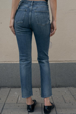 ZARA УКОРОЧЕННЫЕ РАСКЛЕШЕННЫЕ ДЖИНСЫ TRF С ВЫСОКОЙ ПОСАДКОЙ, СИНИЙ