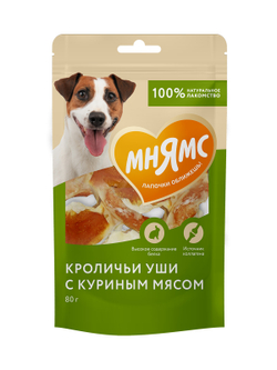 Лакомство Мнямс На каждый день для собак Кроличьи уши с куриным мясом 80 г