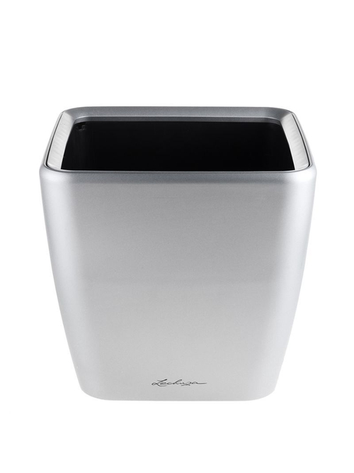 Кашпо Lechuza "Quadro LS Complete silver metallic" (пластик), 28x28xH26 см