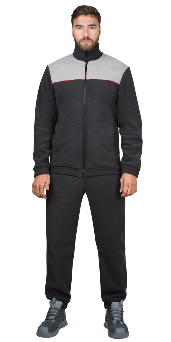 Куртка флисовая тёмно-серая со светло-серым, красный кант (ФАВОРИТ)