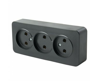 Розетка 3-местная без заземления открытой установки, 250В, 10А, IP20, серия София, черный матовый, MST10-13-05, STEKKER 49500