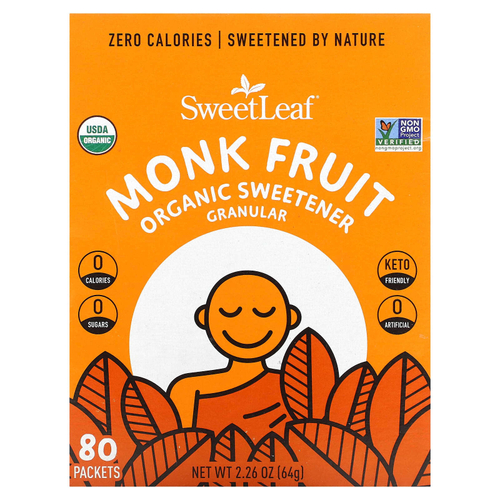 SweetLeaf Stevia, Органический подсластитель в гранулах Monk Fruit, 80 пакетиков, 64 г (2,26 унции)
