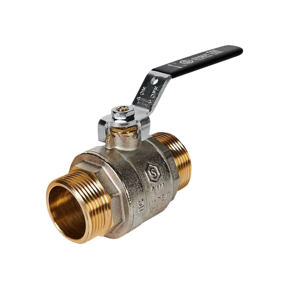 Кран шаровой полнопроходной STOUT - 1"1/4 (НР/НР, PN40, Tmax 150°C, ручка-рычаг черная)