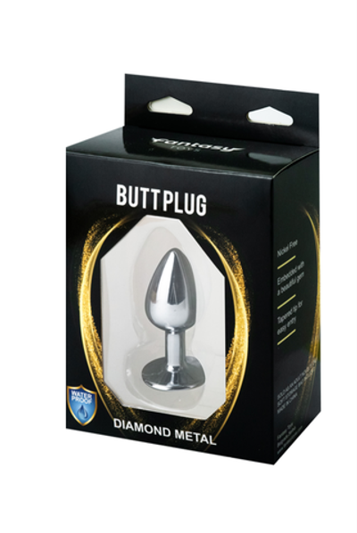 Анальная пробка металлическая с синим кристаллом Fantasy Toys (M)