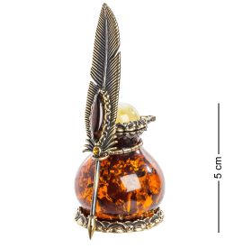 Народные промыслы AM-1360 Чернильница «Ажурная» (латунь, янтарь)
