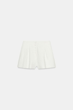 ZARA ШОРТЫ С ОБТЯЖНЫМИ ПУГОВИЦАМИ, ЖЕЛТОВАТО-БЕЛЫЙ
