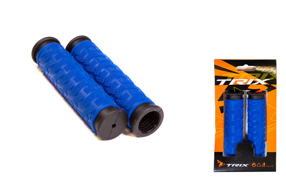 Грипсы TRIX, резиновые, 125мм, 2-х компонентные, синие с черным кантом