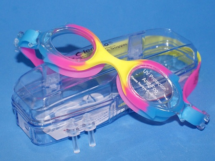 Очки для плавания подростковые LEACCO :SG700  (Сине-розово-жёлтые - Ж)