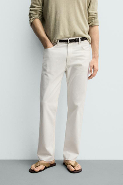 ZARA ДЖИНСЫ STRAIGHT FIT С НЕОБРАБОТАННЫМ КРАЕМ, БЕЛЫЙ