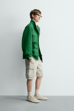 ZARA КУРТКА СВОБОДНОГО КРОЯ С КАРМАНАМИ, ЗЕЛЕНЫЙ