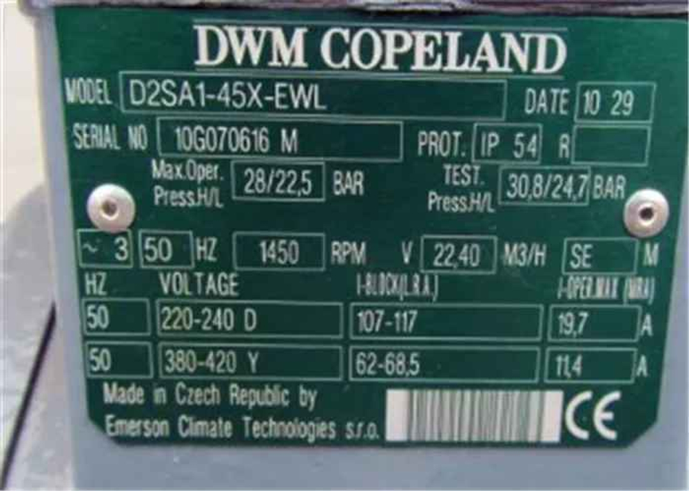 Поршневой полугерметичный компрессор Copeland D2SA1-45X-EWL