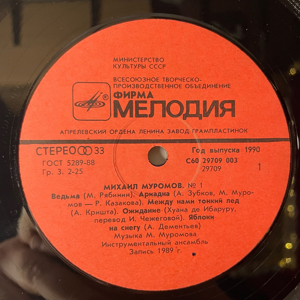 Винтажная виниловая пластинка LP Михаил Муромов, Яблоки На Снегу (СССР 1990)