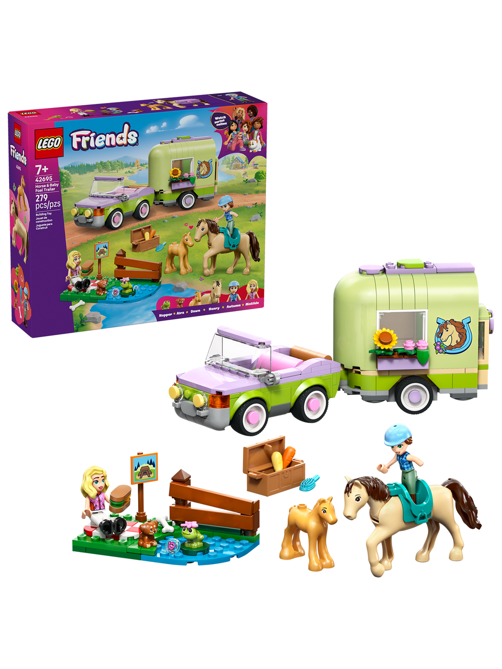 Конструктор Лего Френдс Лошади и трейлер 42695 | LEGO Friends Horse & Baby Foal Trailer | игровой набор 279 деталей 7+