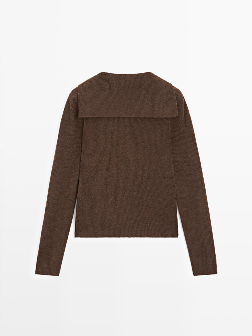 Massimo Dutti Свитер поло из меланжевого трикотажа с воротником, коричневый