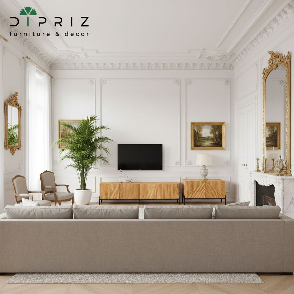 Тумба под телевизор Грувс, 51.2х135х42, с фасадами из массива дуба, Dipriz