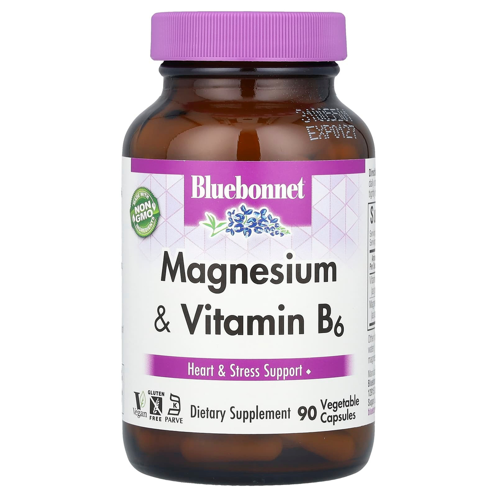 Bluebonnet Nutrition, магний и витамин B6, 90 растительных капсул