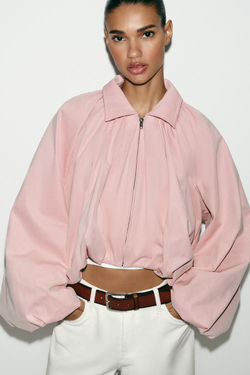 ZARA БОМБЕР С РУКАВАМИ-БУФФАМИ, ЦВЕТ РОЗОВОГО ДЕРЕВА