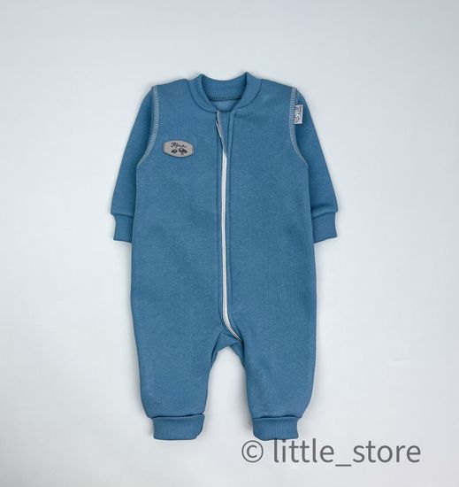 Комбинезон из футера с начесом "Смайлики" Индиго, с манжетами