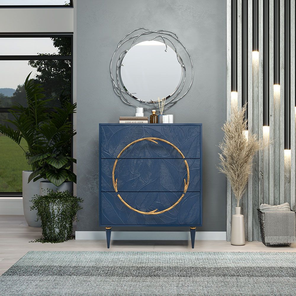 Комод Арт Колор leaves Классик Голд с 3 ящиками Королевский синий