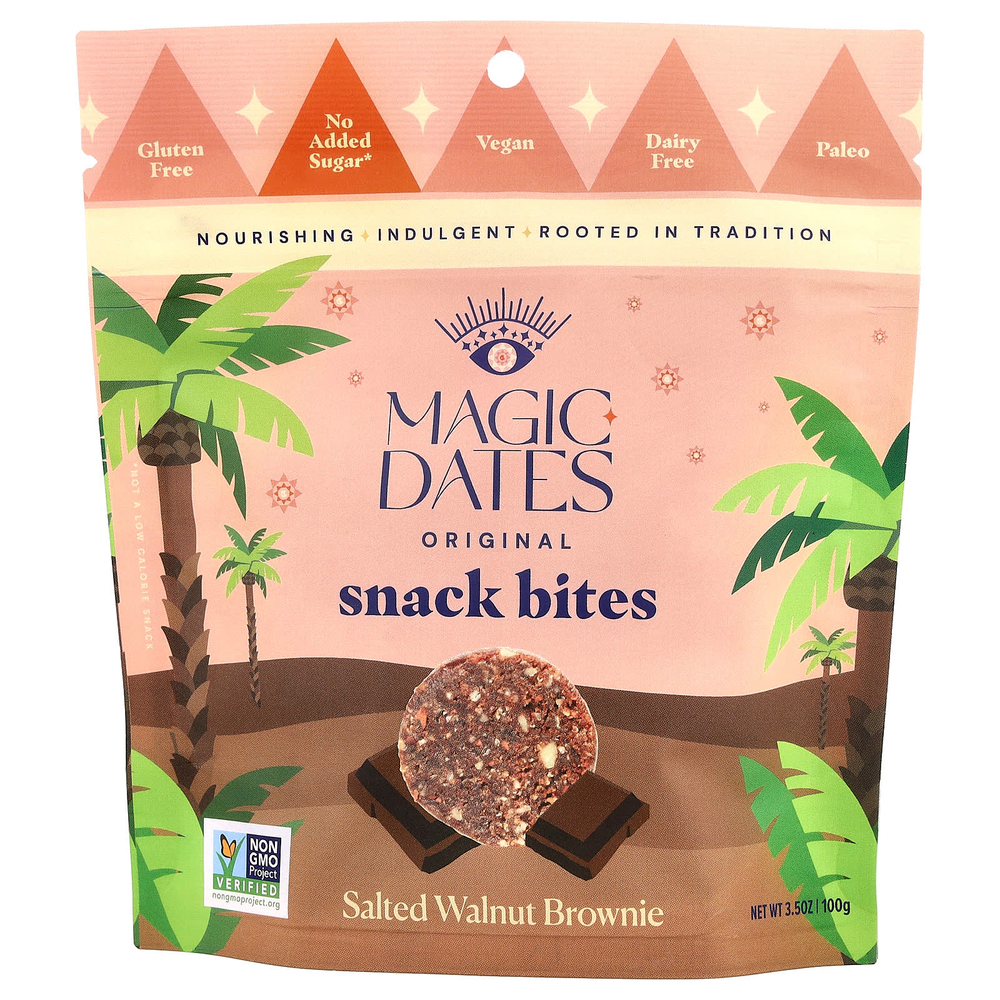 MAGICDATES, Original Snack Bites, брауни с соленым грецким орехом, 100 г (3,5 унции)