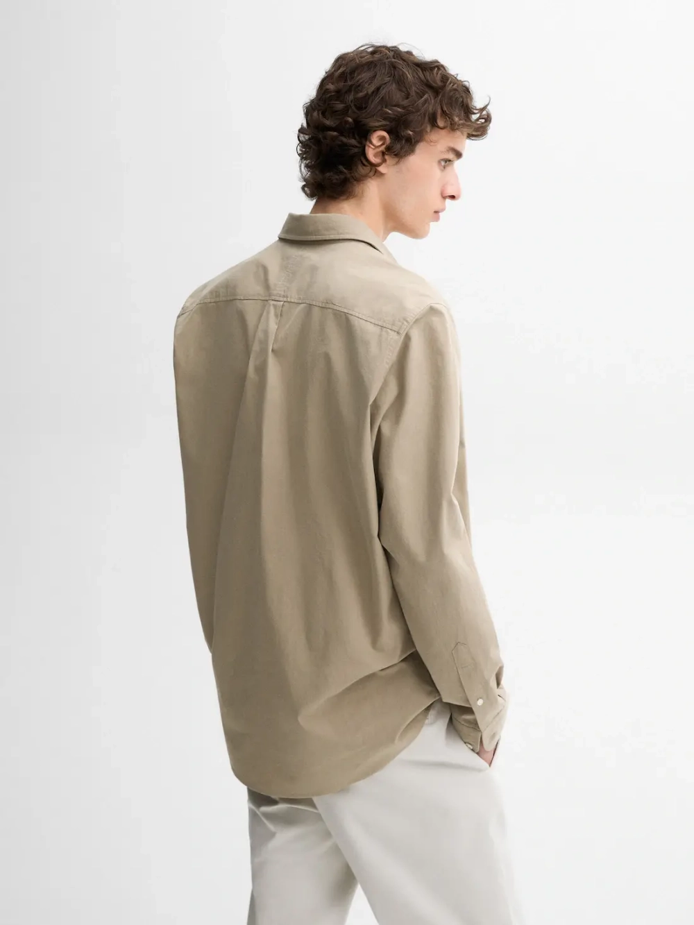 Massimo Dutti Хлопковая рубашка классического кроя, песочный