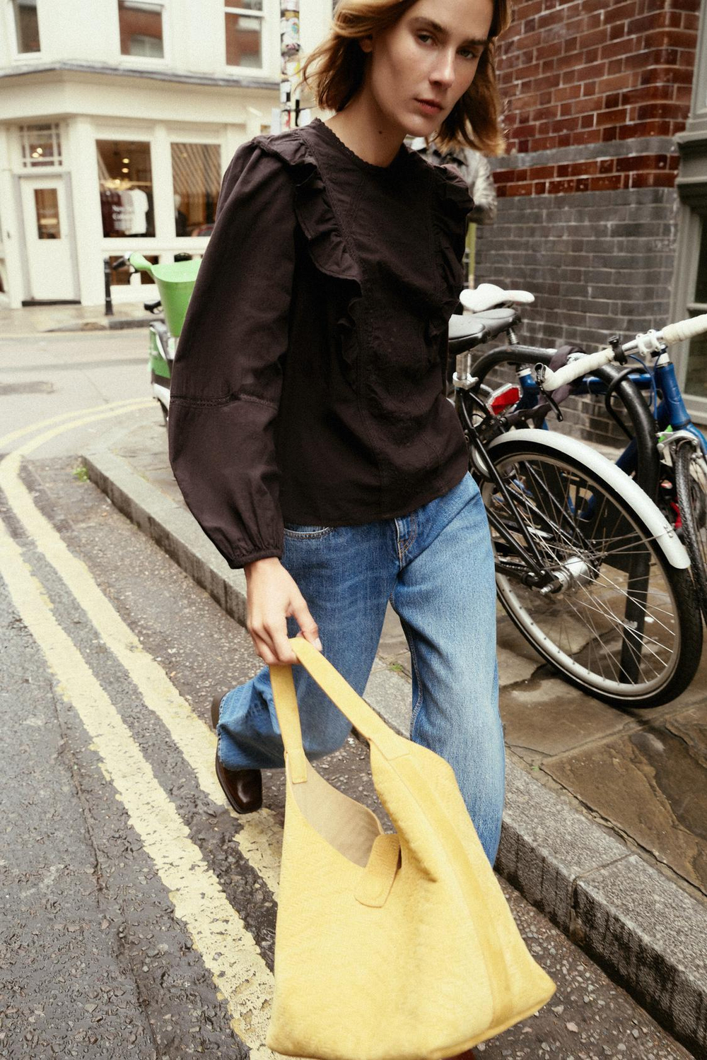 ZARA БЛУЗА С ВЫШИВКОЙ «ЦВЕТЫ», КОРИЧНЕВЫЙ