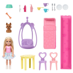 Barbie - Раскладной кукольный домик + кукла Челси + 15 аксессуаров JFW49